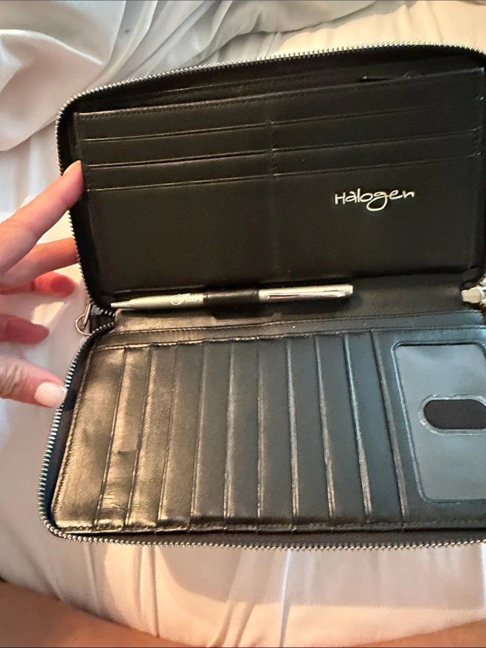 Halogen Black Leather Zip Wristlet Wallet